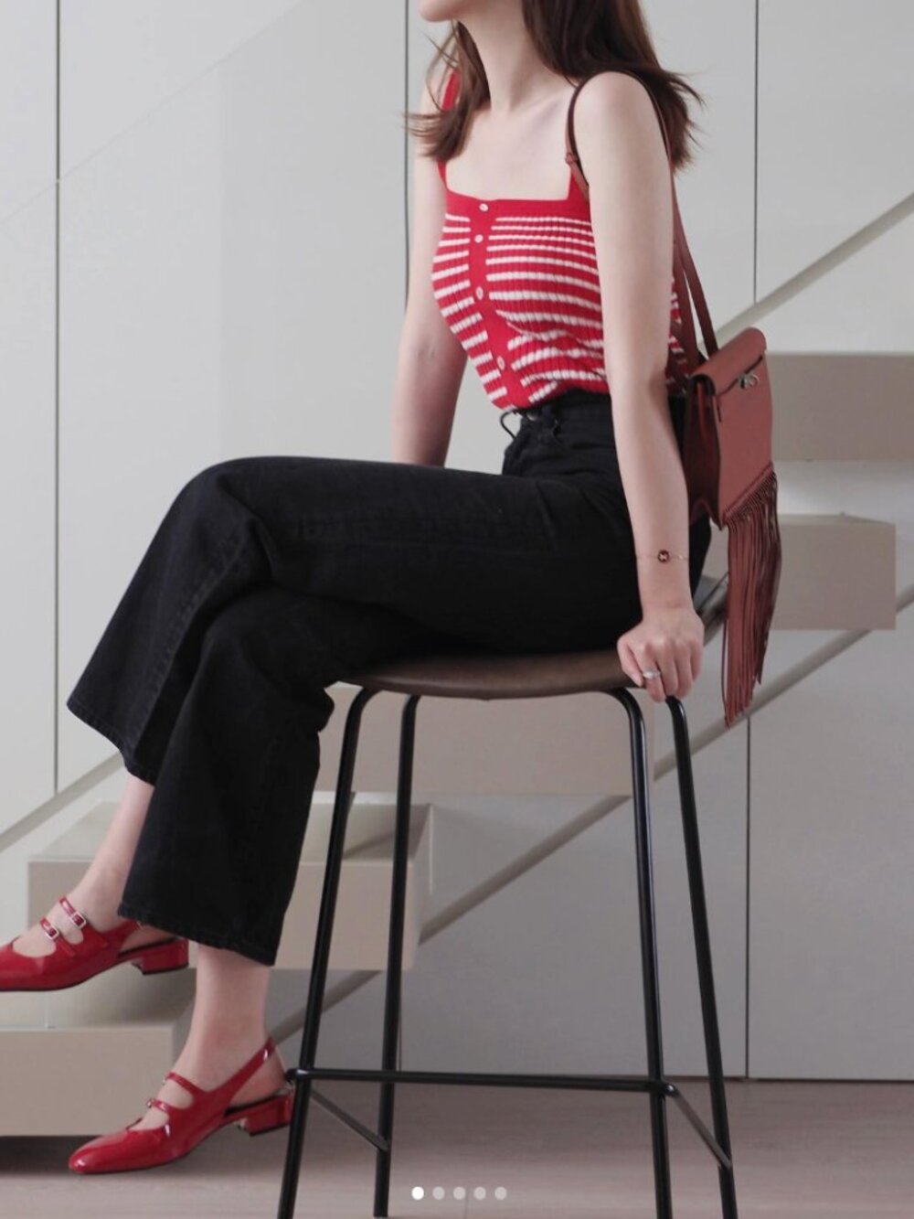 Rouje Phybie tank top red and white stripe seen on Anna Castillo